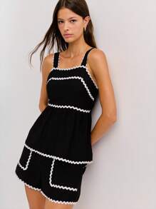 Nöista Women's Black And White Two Pieces Set,Elegant Peplum Hem Contrast Top & Matching Shorts With Pockets,Summer Vacation Holiday Luxury Party Clothing - Black - View 1