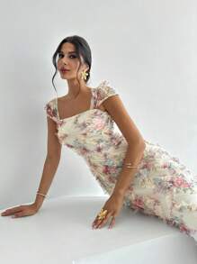 Firerie 女士优雅浪漫度假海滩约会假日下午茶，暑假返校季服装，多色网眼刺绣修身针织连衣裙，适合夏季穿着，婚礼宾客服装，适合多种场合 - 彩色 - 查看 2