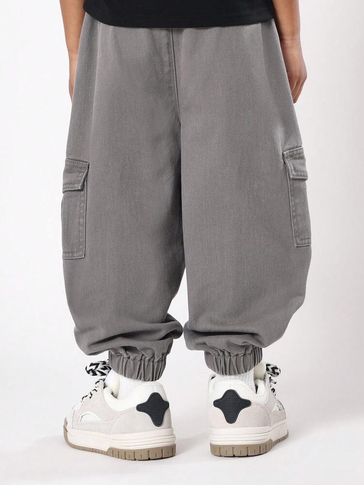 Washed Cotton Cargo Jogger Pants With Utility Pockets