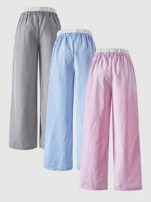 3 件套青少年女孩休闲可爱甜美设计蝴蝶结拼接撞色裤子 - 彩色 - 查看 2