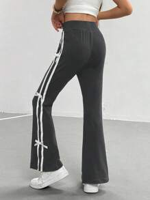 青少年女孩美式学院风休闲条纹绿色裤子 - 灰色 - 查看 3