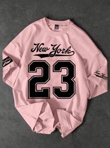 PAVTROS 男士字母印花圆领休闲修身短袖 T 恤，2000 年代风格 - 粉色 - 查看 1