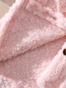 SHEIN Playful Pals Baby Girl Textured Fleece Long Sleeve Single-Breasted Casual Hooded Jacket Fall Winter - Pink - View 3