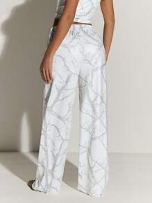 Athîral Calça feminina casual de perna reta com estampa de galhos, ideal para usar em casa, para o dia a dia, para a volta às aulas e para o outono. - Damasco - View 2