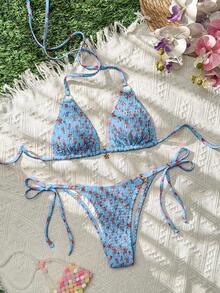 Swim Mod New Arrival Hot Selling Fashion Backless Beach Vacation 2 Pieces Bikini Set - Blue - View 3