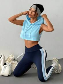 Easithlete Easithlete Women's Yoga Workout Dopamine Color Blocking Criss-Cross Waist Sports Leggings, Navy Blue - Navy Blue - View 4