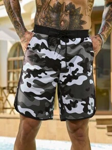 Manfinity Swimmode 男士迷彩泳裤：速干、抽绳沙滩短裤，带口袋，男士泳裤，夏威夷风 - 彩色 - 查看 4