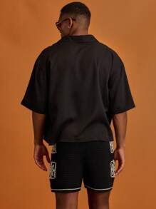 Musero Draped Chiffon V-Neck Short Sleeve Shirt Summer Holiday Vacation - Black - View 2