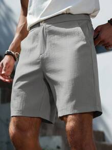 Manfinity Homme Quần short trơn màu thường ngày cho nam, mùa hè - Xám - Xem 3