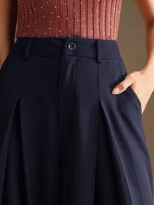 Anewsta 女款阔腿裤咖啡棕色西装裤宽松休闲喇叭裤版型优雅垂坠感适合秋冬 - 寶藍色 - 查看 6