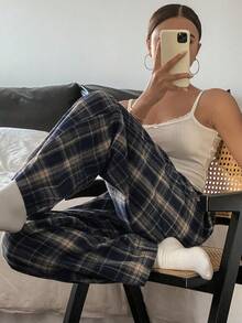 DAZY 女士格子宽松裤 - 藍色 - 查看 6