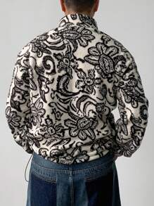 DAZY 男士保暖内衬花卉图案羊羔绒套头衫，带拉链，秋冬季四分之一拉链款 - 彩色 - 查看 2