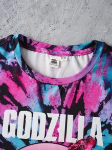 GODZILLAxKONG X SHEIN Tween Boy Monster Graphic Casual Outdoor Round Neck Loose Short Sleeve T-Shirt, Summer