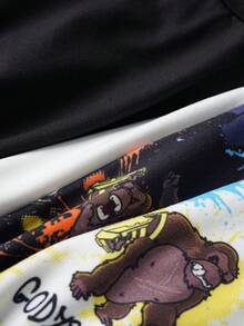 GODZILLAxKONG X SHEIN 4pcs Tween Boy Black & White Cartoon Letter Print Comfortable Trunks,Basic Comfortable Casual ,Soft,Cute - Black - View 3