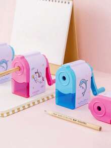 SHEIN مبراة أقلام بطبعة وحيد القرن الدلفين، مبراة يدوية لطلاب المدارس - هدية مثالية للقرطاسية والمكتبية!
