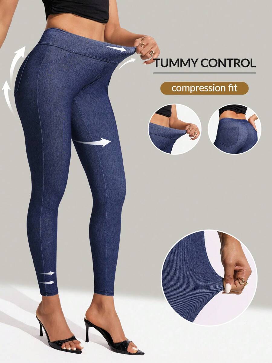 Flexra 女式高腰修身休闲百搭牛仔裤 - 藍色 - 查看 1