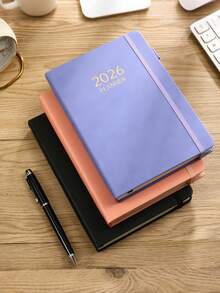 SHEIN 1 New 2026 A5-Size Thickened English Planner, 180 Sheets (360 Pages) Thick Annual Calendar Book, 365-Day Daily Planning Agenda Book, A5 Elastic Band Notebook For Daily Life, Office Scenarios And School Use