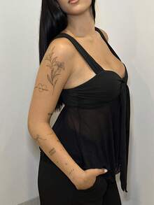 Áo ba lỗ lưới hở lưng bất đối xứng cho nữ - màu đen - Xem 6