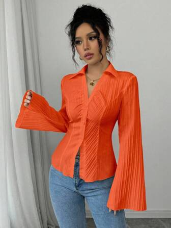 Selianne Women's French Style V-Neck White Blouse, Cinched Waist, Autumn Casual Outfits Spring Fall Cloth For Women