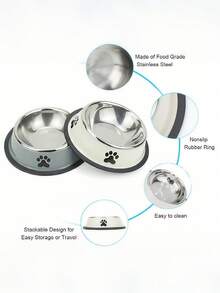 1PC大容量不锈钢宠物碗带爪印图案防滑耐用狗碗适用于中大型犬喂食饮水碗宠物用品狗配件宠物爱好者礼物 - 白色 - 查看 8
