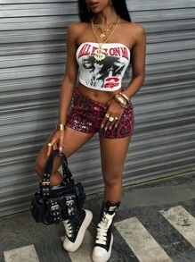 Rovax 女士字母与图案印花休闲短款抹胸 - 彩色 - 查看 4