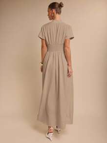 COSMINA Đầm suông màu trơn thanh lịch cho nữ, mùa hè - Lạc đà - Xem 2