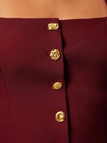 Silquee 优雅纯色西装马甲通勤夏季勃艮第上衣酒红色上衣金属扣装饰红色背心女西装马甲 - 酒紅色 - 查看 7