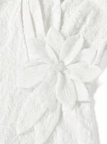 Gownix 女式 3D 花卉装饰短袖优雅连衣裙 - 米色 - 查看 5