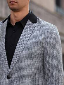 Manfinity Bizformal Áo khoác nam cổ ve kẻ caro tay dài cài một hàng khuy thường ngày Áo khoác nam Áo khoác nam Áo khoác nam thời trang nam - Đen và trắng - Xem 3