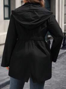 EMERY ROSE Plus Size Solid Color Cinched Waist Zipper Front Long Sleeve Utility Jacket Women Coats Fall Women Clothes ,Fall Clothes For Women Autumn,Spring - Black - View 2