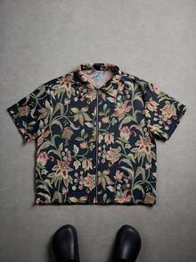 Manfinity Hypemode Herren Jacquard gewebte Kurzarm Strickjacken-Hemd - Schwarz - Übersicht 8