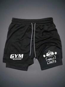 Gym Rark Men's Letter Print Drawstring Waist Double Layer Sports Shorts Sweat Pants - Burgundy - View 6
