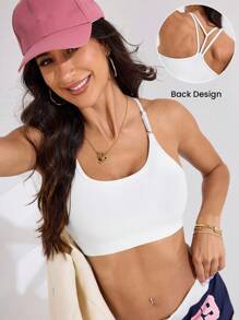 Easithlete 女士户外健身、跑步、锻炼、瑜伽运动文胸 - 白色 - 查看 4