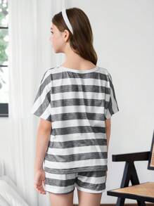 SHEIN 女童条纹印花休闲睡衣套装 - 彩色 - 查看 2