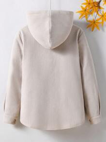 SHEIN Jaket Fleece Berkerudung Corduroy Kasual Dasar untuk Anak Laki-Laki Remaja, Modis untuk Musim Gugur/Musim Dingin - Khaki - View 2