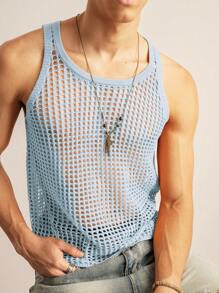 SWAVVY 男士针织时尚休闲宽松无袖毛衣背心 - 淺藍色 - 查看 4