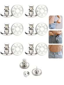 6 Pcs/12Pcs Jeans Buttons Replacement 17mm No Sewing Metal Button Repair Kit Nailless Removable Jean Buttons Replacement Combo Valentines Wedding, Birthday, Buttons, Sewing, Sewing Supplies, Sewing Accessories, Craft Supplies, DIY, Crafts For Adults - Silver - View 1