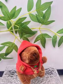 1 件红色连帽水豚毛绒玩具柔软填充动物带可拆卸衣服卡哇伊动物娃娃可爱收藏礼物适合青少年成人家居装饰卧室装饰 - 彩色 - 查看 6