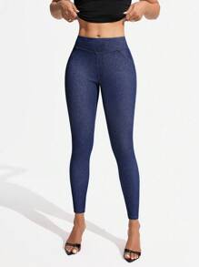 Flexra 女式高腰修身休闲百搭牛仔裤 - 藍色 - 查看 4