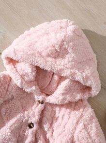 SHEIN Playful Pals Baby Girl Textured Fleece Long Sleeve Single-Breasted Casual Hooded Jacket Fall Winter - Pink - View 7