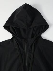 Manfinity Homme Chaqueta con capucha de unicolor casual para hombres, cortavientos negro para exteriores, otoño