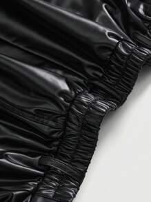 ROMWE Plus Size Women Gothic PU Flare Leg Solid Color Pants - Black - View 5