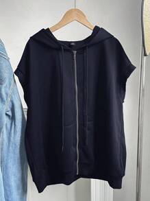 Comfortcana Plus Size Casual Summer Zip-Up Drawstring Hooded Hoodie Sweatshirt In Fall/Winter