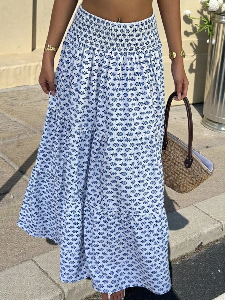 SHEIN EZwear 女士全身印花长裙，休闲度假风格 - 彩色 - 查看 1