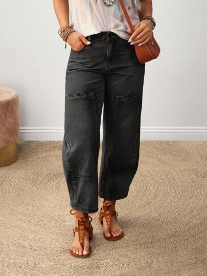 EMERY ROSE Women's Casual Washed Low Waist Cropped Jeans Loose Jeans Baggy Jeans Women Jeans Baggy Wide Leg Jeans Jeans Wide Leg