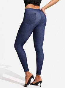 Flexra 女式高腰修身休闲百搭牛仔裤 - 藍色 - 查看 2