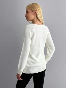 EURMUSE Casual Versatile Solid Color Round Neck Raglan Sleeve Sweater,Jumper,Cream Jumper,Jumpers For Women,Jumpers,Black Jumper,Women's Jumper,White Jumper,Women's Jumper,Women's Jumpers,Winter Clothes - Apricot - View 2