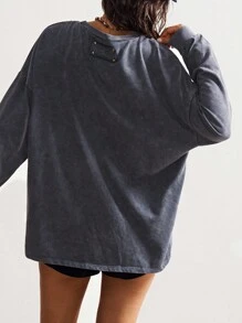 Bohemela Plus Size Women Butterfly Print Crew Neck Drop Shoulder Long Sleeve Casual Loose Sweatshirt