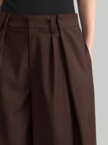 Ontre 2026春夏新款阔腿裤，法式风格女裤，独特设计，宽松版型，适合商务休闲穿着 - 棕色 - 查看 8