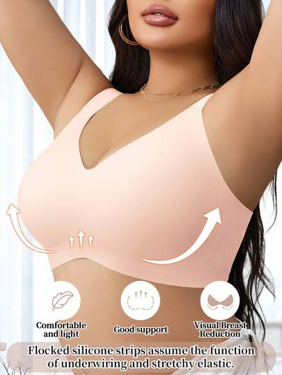 NudeFit Plus Size Women's Seamless Gel Strip Soft Support Wireless Bra With Molded Cup Silicone Bra Support Bra Comfortable Bra Light Bra Full Coverage Bra